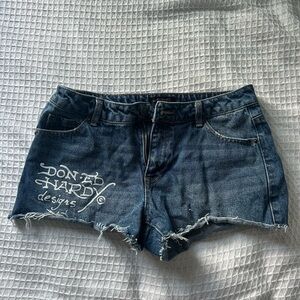 Ed Hardy Women's Distressed Blue Jean Shorts